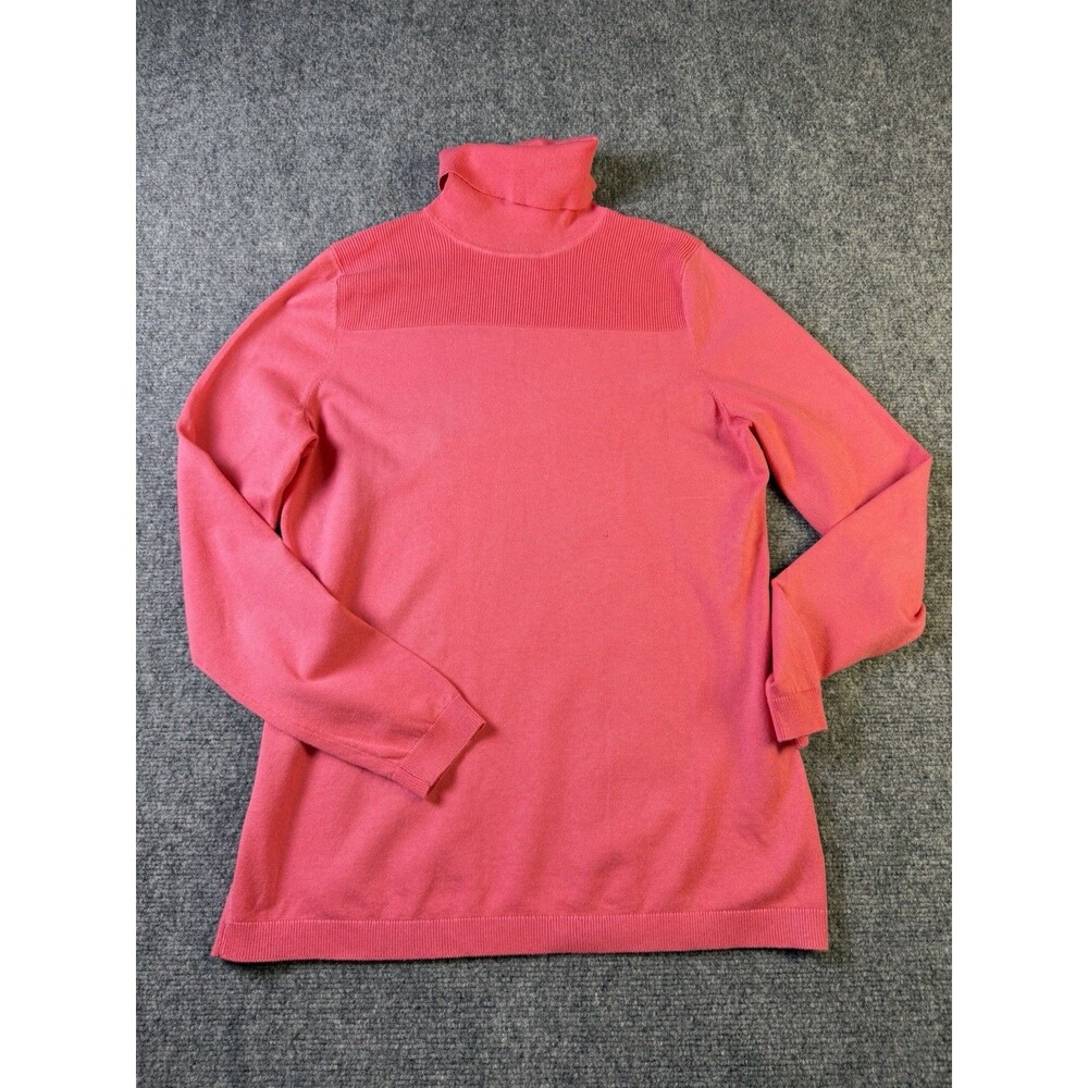 Talbots Womens S Hot Pink Turtleneck Sweater Cotton Blend Ribbed Preppy